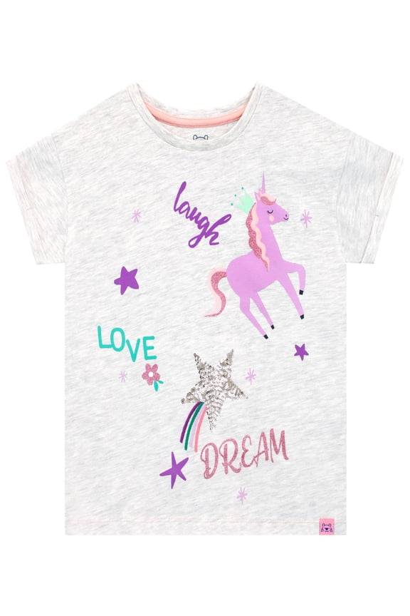Girls Unicorn Laugh Love Dream Short Sleeve T-Shirt Sizes 2T-6