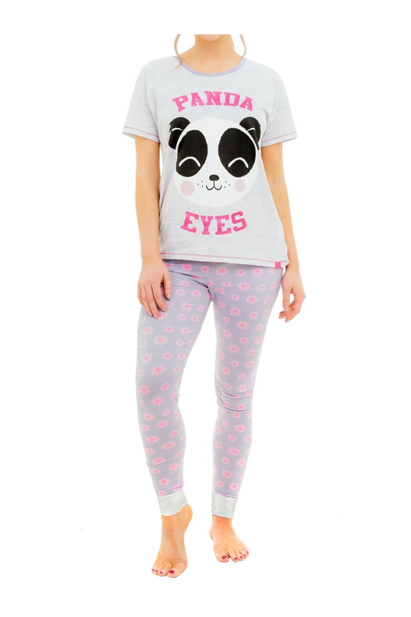 Womens Panda Eyes Short Sleeve Pajamas Sizes XS-XXL