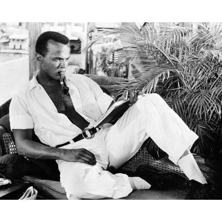 Harry Belafonte cool pose lying on sofa smoking a pipe 5x7 photo