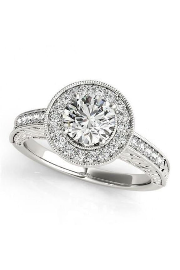 Enterprises 10478 Round Diamond Vintage Style 1.25 CT Engraved Halo Ring, 14K White Gold - Size 6.5