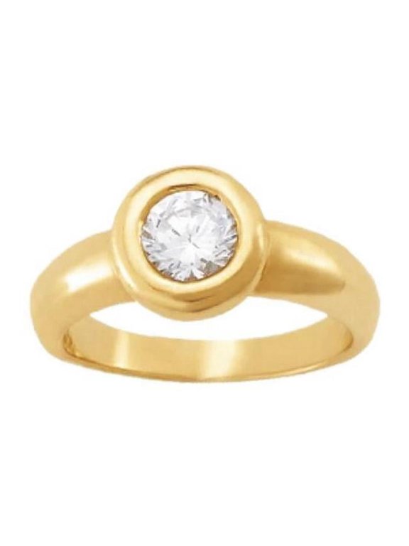 Enterprises 10590 Bezel Setting Round Diamond 1.01 CT Solitaire Ring, 14K Yellow Gold - Size 6.5