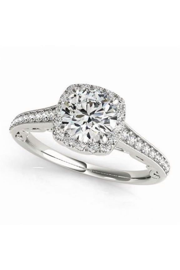 Enterprises 10799 1.50 CT Round Diamond Halo Filigree Engagement Ring, 14K White Gold - Size 6.5