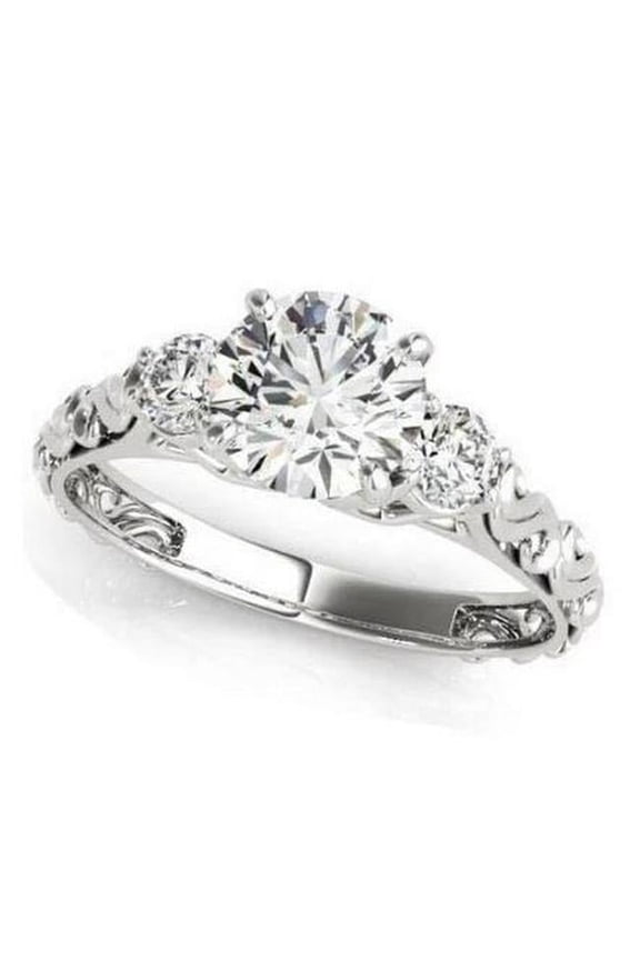 Enterprises 11093 Antique Style 2 CT Round Diamonds Three Stone Ring, 14K White Gold - Size 6.5