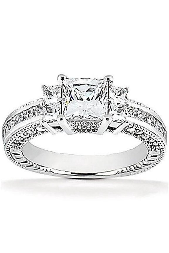 Enterprises 12117 2.62 CT Princess Cut Diamond White Gold Solitaire Ring with Accents, Size 6.5