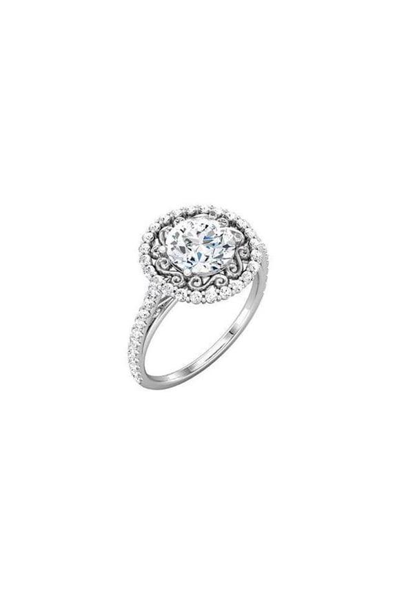 Enterprises 12757 1.99 CT Halo Round Diamond Engagement Ring, 14K White Gold - Size 6.5