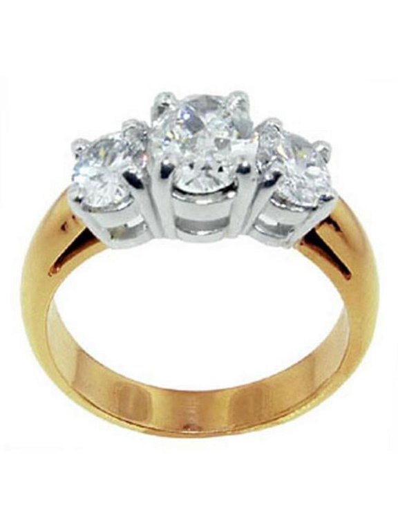 Enterprises 12955 2.01 CT Two Tone Three Stone Round Anniversary Diamond Ring, Size 6.5