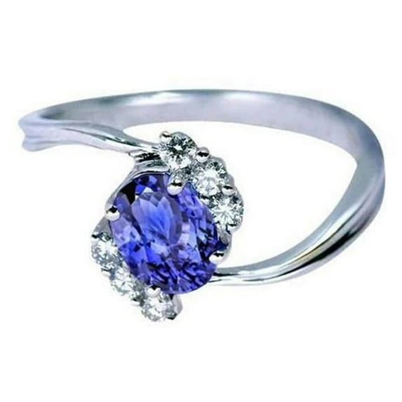 Harry Chad Enterprises 14990 1.75 CT Oval Tanzanite & Round Diamonds Gemstone Ring, Size 6.5