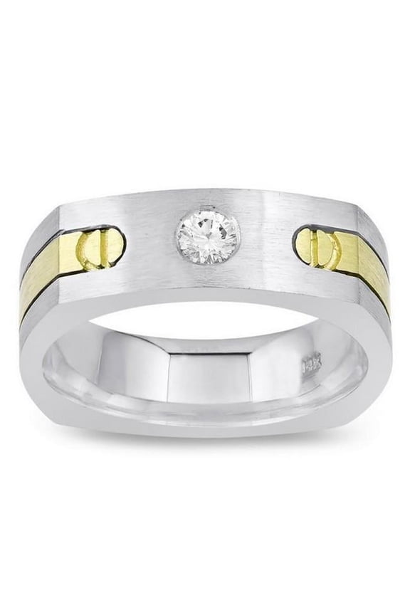 Enterprises 19044 Two Tone 14K 0.40 CT Round Diamond Mens Solitaire Ring, Size 8