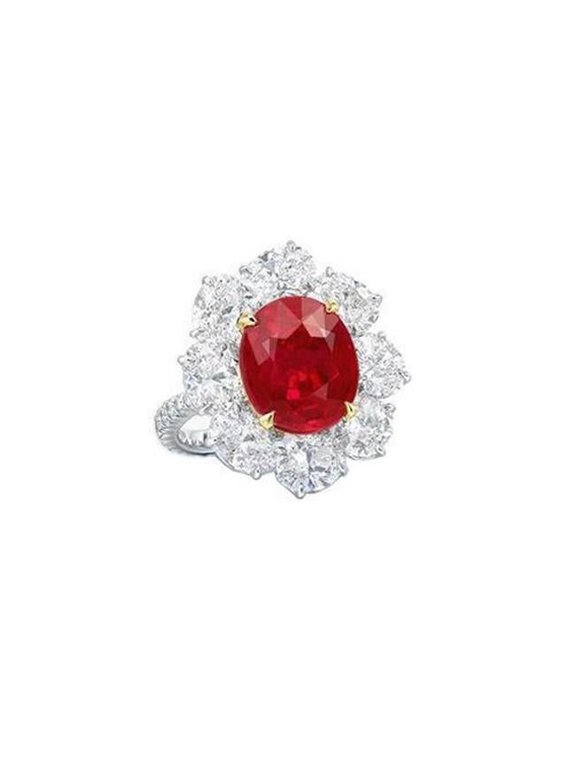 Enterprises 22954 4.50 CT Red Ruby with Diamonds Flower Style Ring, Size 6.5