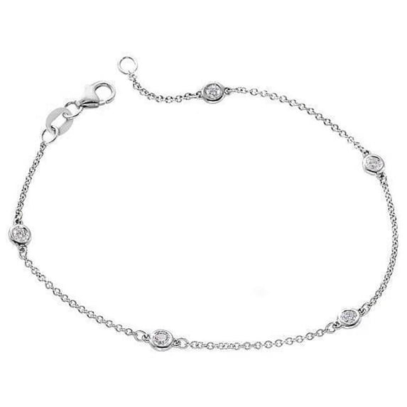 Harry Chad Enterprises 23617 2 CT 14K White Gold Chain Yard of Round Cut Diamond Bracelet