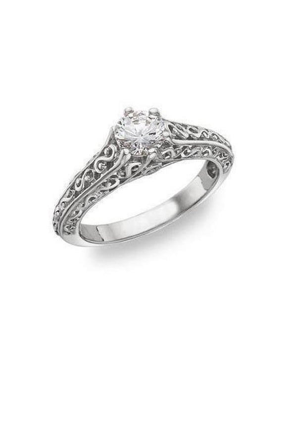 Enterprises 26146 1.35 CT Diamond Antique Look Engagement Ring, 14K White Gold - Size 6.5