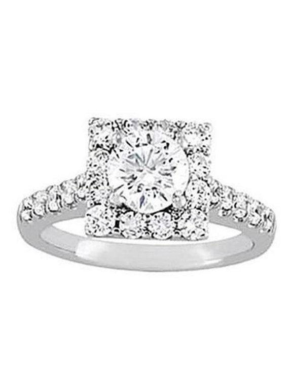 Enterprises 27264 1.75 CT Round Halo with Accents Diamond Ring, 14K White Gold - Size 6.5