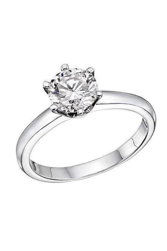 Enterprises 28183 1 CT Round Solitaire Diamond Engagement Ring, 14K White Gold - Size 6.5