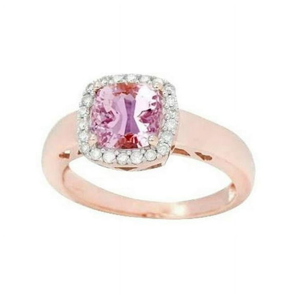 Harry Chad Enterprises 28504 18.75 CT 14K Rose Gold Halo Pink Kunzite Diamonds Ring, Size 6.5