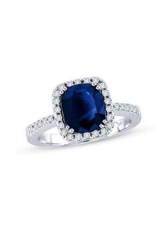 Enterprises 29936 3.50 CT Ceylon Blue Sapphire Halo Diamonds Ring, 14K White Gold - Size 6.5