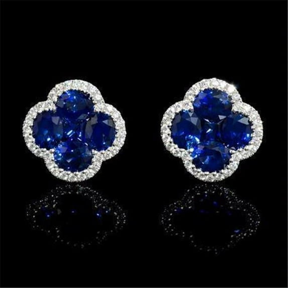 Harry Chad Enterprises 30215 5.15 CT Sri Lanka Sapphire Diamond Cluster Womens Gold Earring