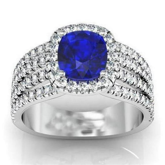 Harry Chad Enterprises 30993 5.80 CT Prong Ceylon Blue Sapphire Diamonds Fancy Ring, 14K White Gold - Size 6.5