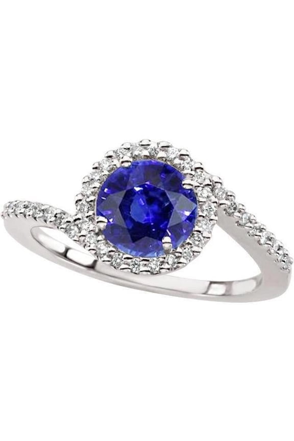 Enterprises 33232 2.50 CT Sri Lankan Sapphire & Diamond Stackable Ring, 14K White Gold - Size 6.5