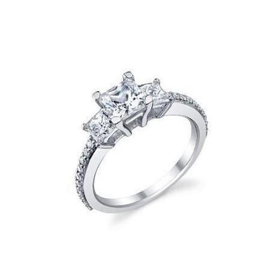 Harry Chad Enterprises 34929 2 CT Princess & Round Cut Diamonds Engagement Ring, 14K White Gold - Size 6.5