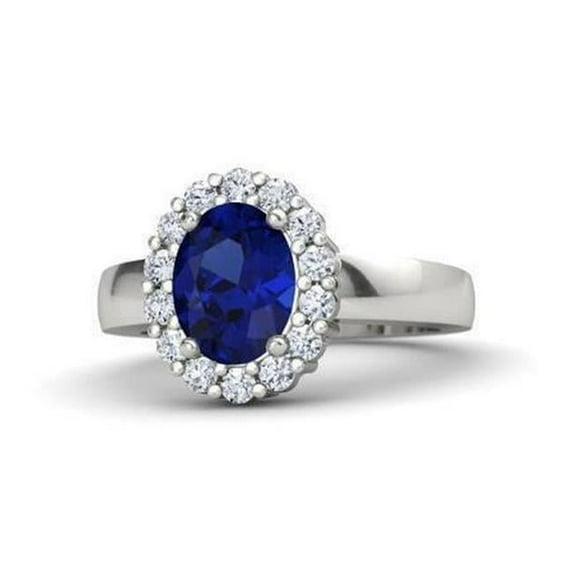 Harry Chad Enterprises 34992 Round Cut 2.50 CT Sri Lankan Sapphire & Diamonds Ring, 14K White Gold - Size 6.5
