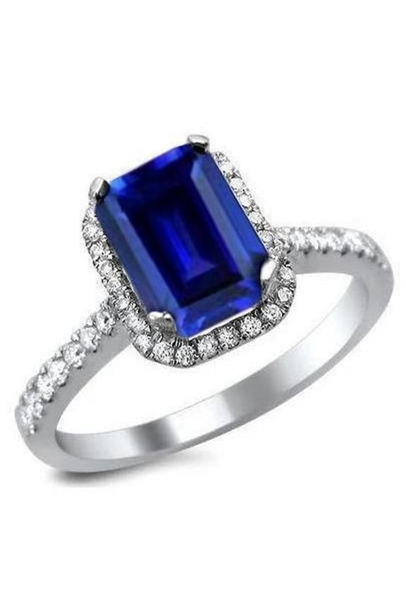 Enterprises 35957 3.50 CT Ceylon Blue Sapphire with Diamonds Ring, 14K White Gold - Size 6.5