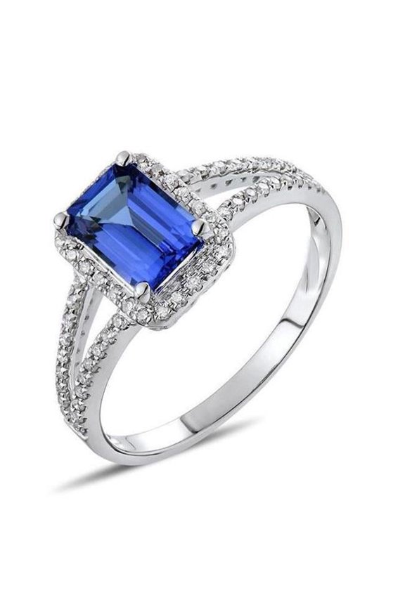 Enterprises 36087 3.80 CT Emerald & Ceylon Sapphire Round Diamond Ring, 14K White Gold - Size 6.5