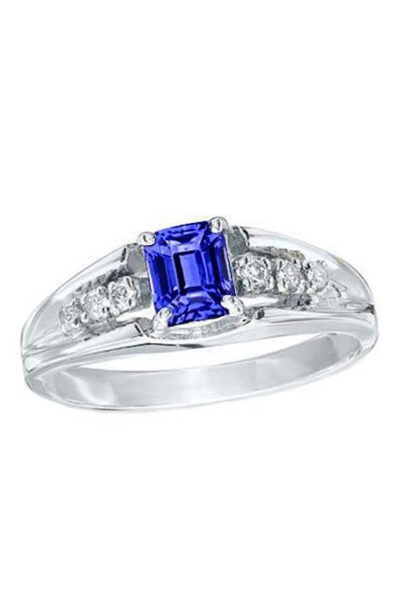Enterprises 36443 Emerald Cut Ceylon Sapphire with Round Diamonds 1.30 CT Ring, Size 6.5