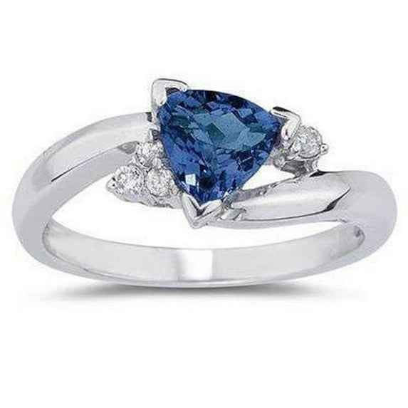 Harry Chad Enterprises 36642 Trillion Cut Sri Lanka Sapphire & Round Cut Diamonds 2.30 CT Ring, Size 6.5