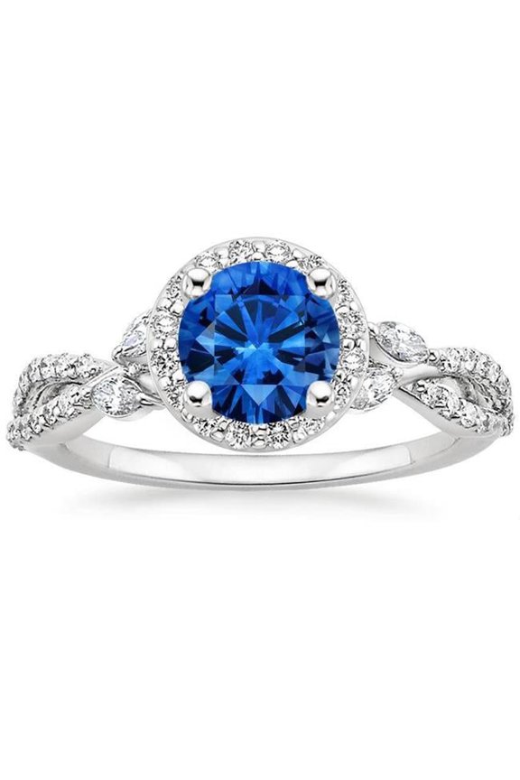 Enterprises 36718 Round & Marquise Cut 3.90 CT Ceylon Sapphire Diamonds Ring, 14K Gold - Size 6.5