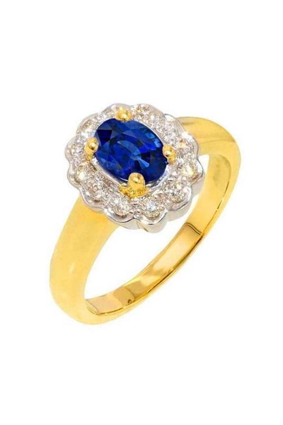 Enterprises 38109 2.26 CT Sri Lanka Sapphire Diamonds Two Tone Halo Ring, Size 6.5