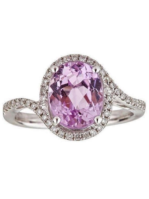 Enterprises 38349 Pink Kunzite 10.60 CT 14K White Gold Diamond Fancy Ring, Size 6.5