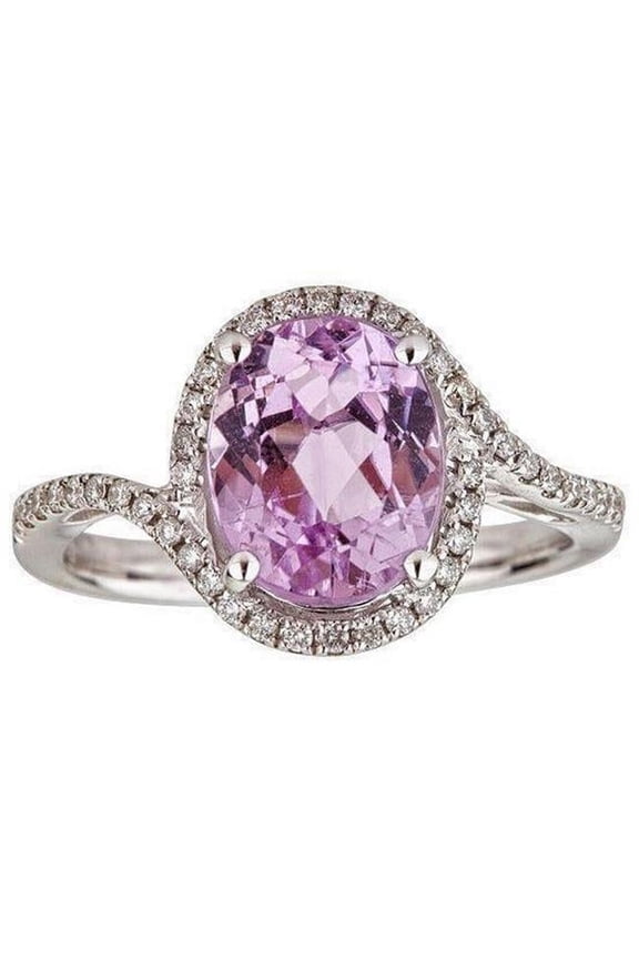 Enterprises 38349 Pink Kunzite 10.60 CT 14K White Gold Diamond Fancy Ring, Size 6.5