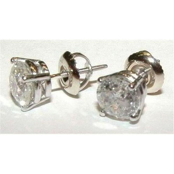 Harry Chad Enterprises 38454 1.5 CT E VVS1 Round Natural Diamond Post Studs Earring - 14K White Gold