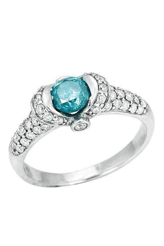 Enterprises 38730 14K White Gold 1.25 CT Blue Diamond Fancy Gemstone Ring, Size 6.5