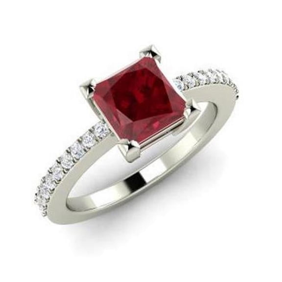 Harry Chad Enterprises 39061 Princess & Round Cut 3.45 CT Ruby & Diamonds Ring, 14K White Gold - Size 6.5