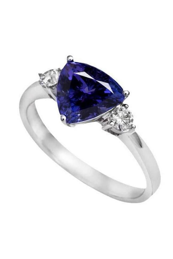 Enterprises 39777 2 CT Tanzanite Trillion Diamond 3 Stone Ring, 14K White Gold - Size 6.5