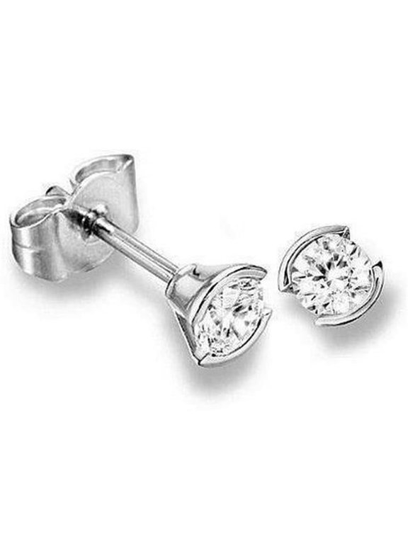 Enterprises 40899 1 CT Half Bezel Set Round Diamond Stud Earrings