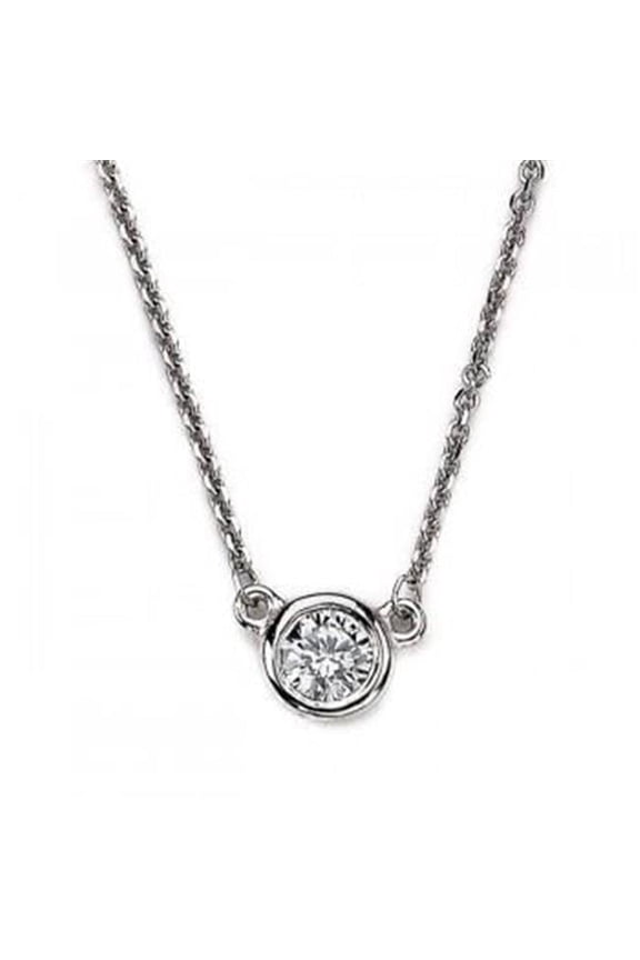 Enterprises 40914 14K White Gold 1 Carat Bezel Set Round Diamond Women Necklace