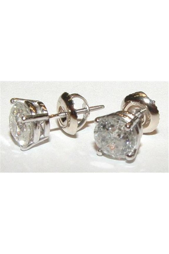 Enterprises 40919 1 Carat F VVS1 Round Natural Diamond Stud Earring - 14K White Gold