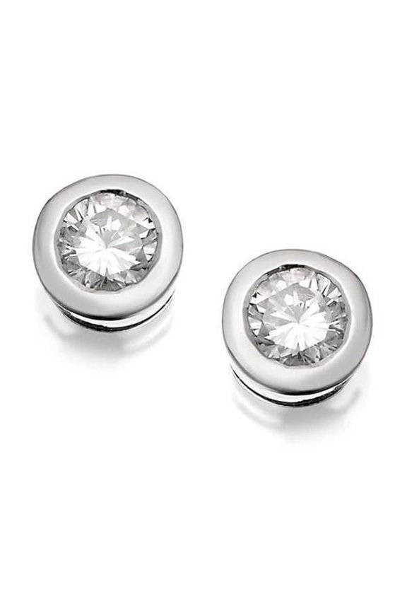 Enterprises 41067 1 CT Round Cut Diamond Stud Earring, 14K White Gold