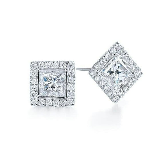 Harry Chad Enterprises 41276 1.4 CT Princess Cut Diamond Halo Diamond Stud Earrings