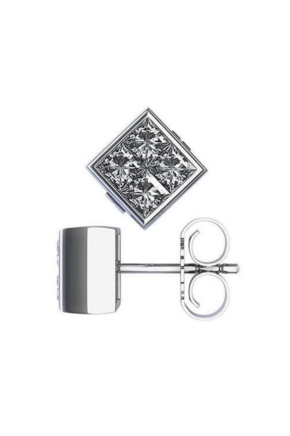 Enterprises 41675 2 CT Bezel Set Princess Cut Diamond Stud Earring, 14K White Gold