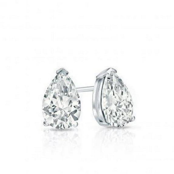Harry Chad Enterprises 41992 1 CT Pear Cut Diamond Womens Stud Earrings, 14K White Gold