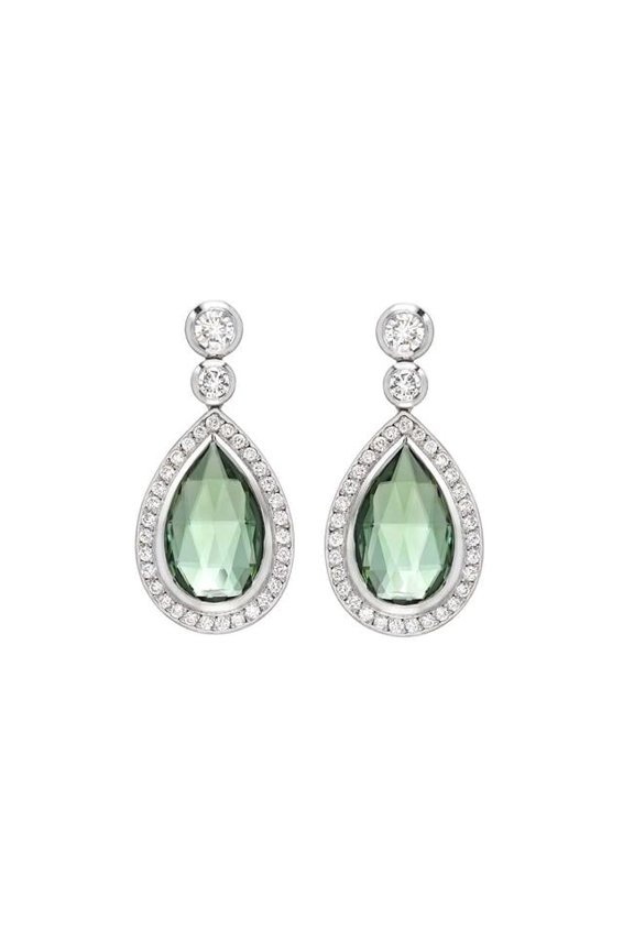 Enterprises 42421 15.66 CT Green Tourmaline Diamond Drop Dangle Earring