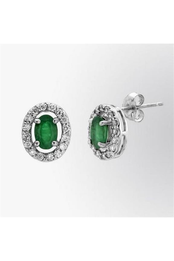 Enterprises 42457 4.36 CT Green Emerald with Halo Diamond Stud Earrings