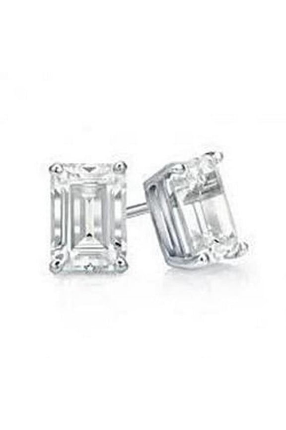 Enterprises 48890 Sparkling Emerald Cut 1.50 CT Diamond Stud Earring, 14K White Gold