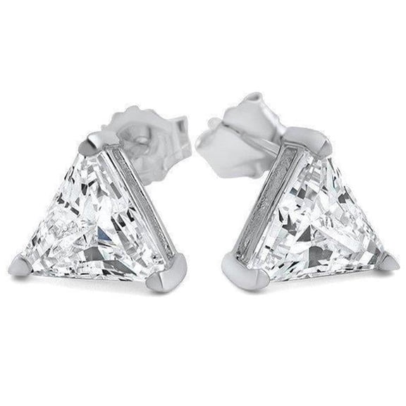 Harry Chad Enterprises 49024 2 CT Triangle Cut Solid Diamond Stud Earring, White Gold