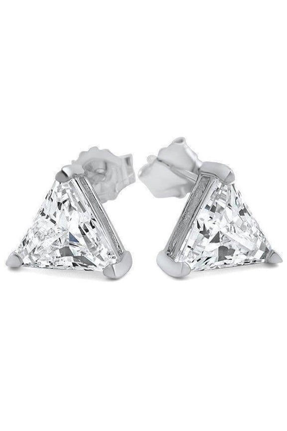 Enterprises 49024 2 CT Triangle Cut Solid Diamond Stud Earring, White Gold