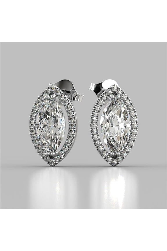 Enterprises 49254 3.40 CT Marquise & Round Halo Diamond Stud Earring, White Gold