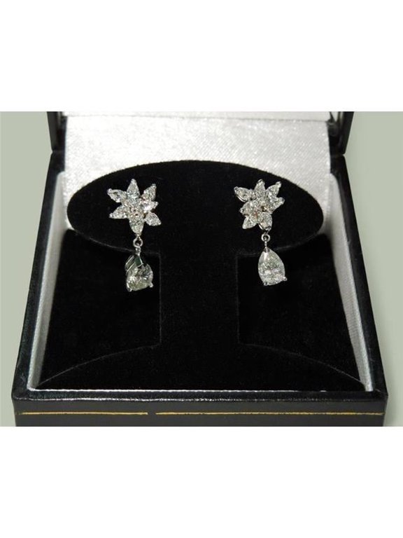 Enterprises 50095 4 CT Pear Shape Marquise Diamond Dangle Hanging Earrings